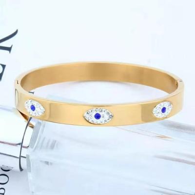 China Environmental Friendly Stainless Steel Bangle Zircon Evil Eye Jewelry 18k Gold Plated Silver Rose Gold CZ Bangles & Bangles Iced Out Women for sale