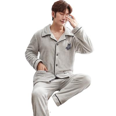 China Wholesale Breathable Turn Down Flannel Turn Down Collar Flannel Homewear Nightgowns Designers Mens Adult Pajamas Set for sale