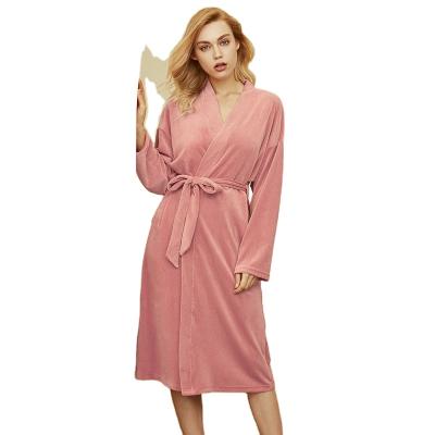 China New Autumn And Winter Long Sleeve Women's Pajamas Solid Color Simple Home Wear Breathable Home Cardigan Nightgown for sale