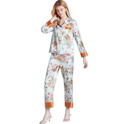 China Wholesale Comfortable Lapel Pattern Long Sleeve Floral QUICK DRY Pants Home Pajamas Sets For Women for sale