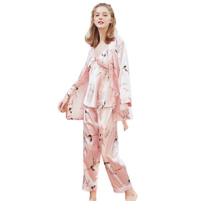 China Luxury QUICK DRY silk pajamas long sheath pajamas three piece set for sale