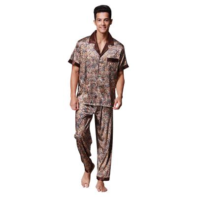 China QUICK DRY pajamas spring and ice silk custom made satin two piece summer suit plus size men sleepwear for sale