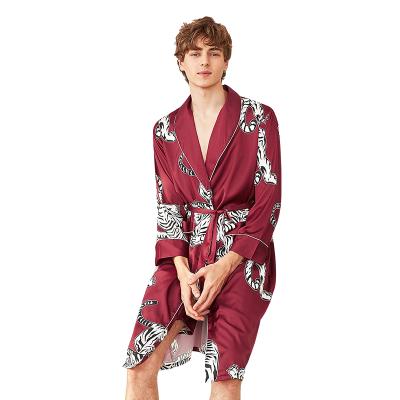 China Spring and summer QUICK DRY cardigan printed ice silk pajamas long sleeve satin robe vintage men's nightgown for sale