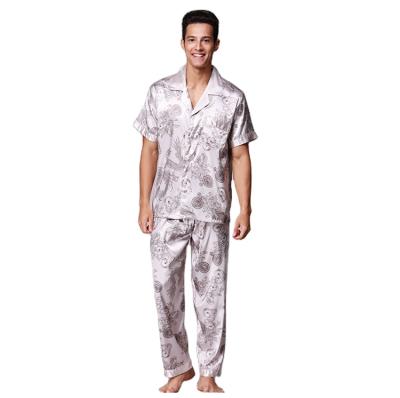 China QUICK DRY Spring Two Piece Suit Printed Short Sleeve Mens Satin Pajama Shorts Set Custom Made for sale