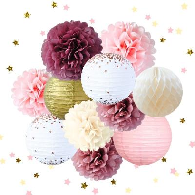 China LUCKY Rose Blush Pink Pom Poms Rose Gold Foil Dots Paper Lanterns Party for Wedding Bridal Shower Birthday Party Decorations for sale