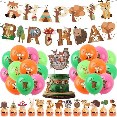 China LUCKY Forest Paper Animals Children's Birthday Party Venue Decoration Cute Animals Balloon Flag Set for sale