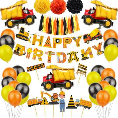 China LUCKY Kids Foil Construction Vehicle Truck Engineering Car Construction Birthday Party Supplies Paper Banner Cupcake Latex for sale