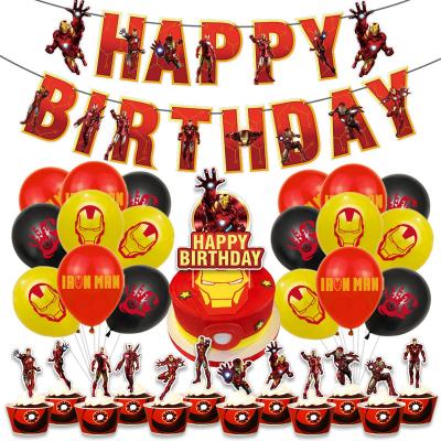 China LUCKY Iron Man Paper Party Decorations Banners Balloon Cake Inserts Superhero Kids Birthday Party Supplies for sale