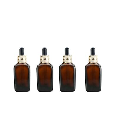 China Wholesale 10ml 20ml 30ml 50ml 100ml Cosmetic Rectangle Dropper Amber Matte Glass Bottle With Glass Dropper for sale