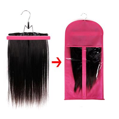 China Recyclable Wholesale Custom Clear Logo Woven PVC Window Wig Hair Storage Hanger Non Bags With Clip for sale