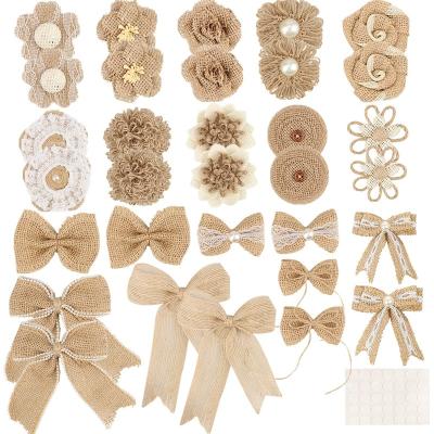 China Wholesale Custom Bowknot Pre-made Natural Burlap Handmade Bows For Diy Craft And Christmas Tree Decoration Burlap Ribbon Bow for sale