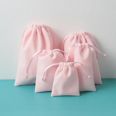 China Recyclable High Quality Custom Velvet Drawstring Colorful Small Pink Gift Jewelry Bag for sale