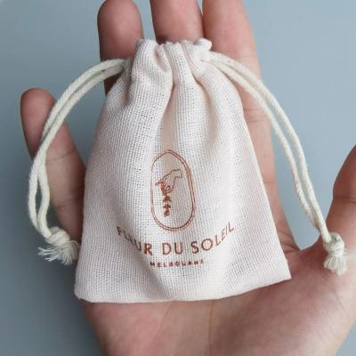 China Recyclable Custom Logo Printed Drawstring Cotton Canvas Jewelry Bag Small Gift Jewelry Pouch for sale