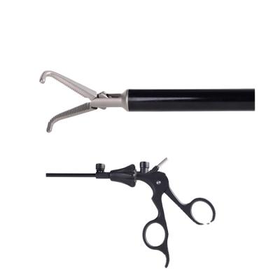 China Geyi instrument action laparoscopic grasper 1+2 autoclavable dual teeth with insulated handle 5*330mm / 5*450mm for sale