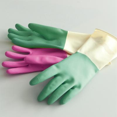 China High Quality Flock Colored Medium Size Latex Cleaning Striped Household Kitchen Cleaning Rubber Gloves Blue for sale