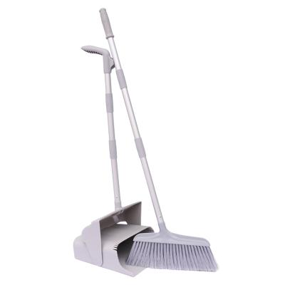 China Floor 3 Sections Aluminum Professional Straight Handle Wind Proof Lobby Dust Pan And Broom Sweep Sets for sale