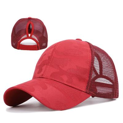 China Wholesale COMMON Hot Sale Camouflage Hat With Ponytail Hole Mesh Womans Ponytail Hat Baseball Cap for sale