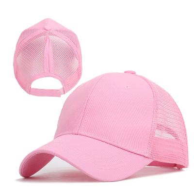 China Wholesale COMMON Ponytail Baseball Cap Mesh Baseball Cap Ponytail Cap Ladies Cotton Mesh High Ponytail Sport Hats Solid Color 6 Panel for sale