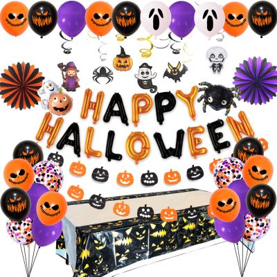 China Eco-Freindly Halloween Pumpkin Letter Balloon Party Decoration Happy Halloween Set Balloon Ghost Festival Banner Tablecloth Party Decoration for sale