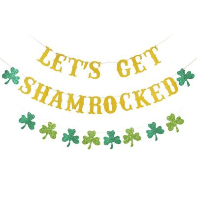 China St Patrick's Day Parties Sparkle Green Let's Get Shamerocked Sign Banner Shamrock Shamrock Clover Garlands Hanging Streamer for Irish St Patricks Day for sale