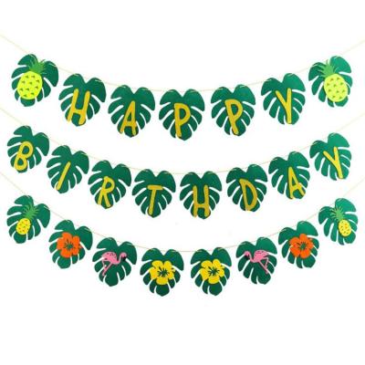 China Hawaiian Summer Party Happy Birthday Banner for Luau Tropical Party Decorations Palm Leaf Party Supplies Happy Birthday Bunting Banner for sale