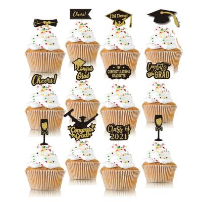 China 2021 Eco-Friendly Disposable Graduation Cupcake Topper Graduation Party Supplies Cupcake Picks Cake Toppers For Grad Party Supplies for sale