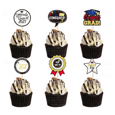 China Hot Sale Congratulations Grad Party Disposable Eco-Friendly Supplies Cake Decorations 24 PCS Graduation Theme Cupcake Toppers for sale