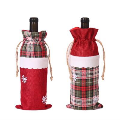 China European and American supplies of table hotel bag bottle plaid new Christmas party gift red wine canvas set for sale