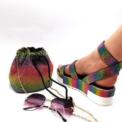 China Wholesale Fashion Rainbow Color Mini Clutch Purses Match Shoes Ladies Sparkle Handbag Shoes Set for sale