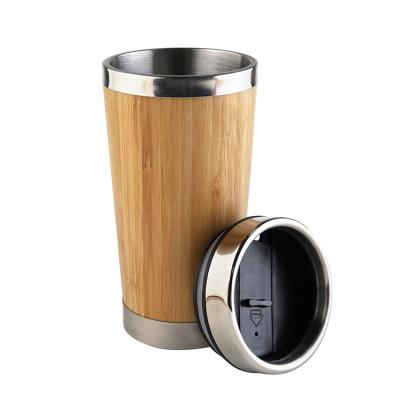 China Sustainable Custom Logo Eco-firendly Bamboo Insulated Mug 450ml Travel Coffee Mugs Spill Proof With Lids Stainless Steel Drinking Mugs for sale