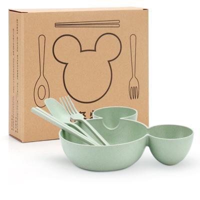 China Viable Set Mickey Mouse Cute Kids Dinner Wheat Straw Cartoon Bowl Set Kindergarten Gift Cutlery for sale