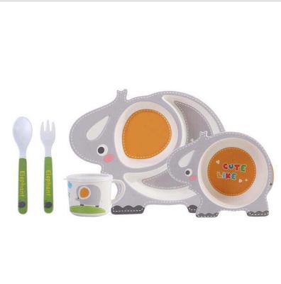 China Food Grade Cartoon Elephant Tableware Set Bamboo Fiber Children Baby Kids Tableware for sale