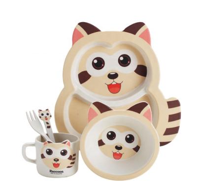 China Food Grade Eco-friendly Biodegradable Cartoon Bamboo Kids Feeding Dishes Baby Dinnerware Set Bowl Dish Set for sale