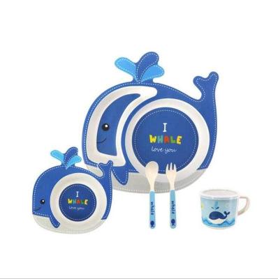 China Food Grade Eco Friendly Products Bamboo Fiber 5 Piece Children Feeding Cartoon Whale Dinnerware Set 5 Piece Melamine Dishes And Bowls for sale