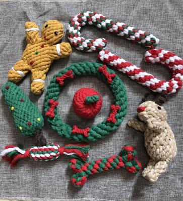 China Christmas Sustainable Dog Toys Cotton Stuffed Animal Dog Toys Cotton Rope Pet Toys for sale