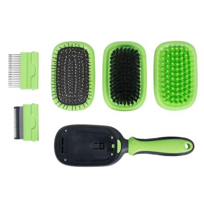 China Viable Wholesale Custom 5 in 1 Removable Pet Grooming Kit Dog Brush ABS Pet Massage Comb for sale