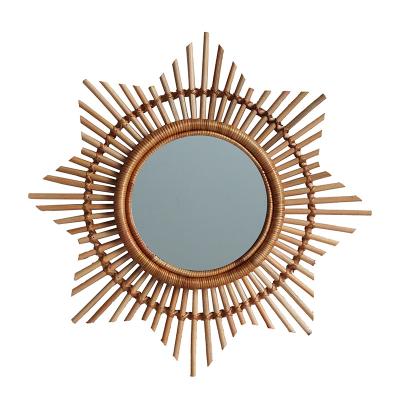 China Wholesale Special Frame Wall Mirror Rattan Craft Fashion Design Decorative Wall Mirror for sale