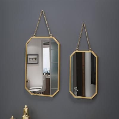 China Bathroom Bedroom Living Room Wall Hanging Mirror Decor Metal Minimalist Home Mirror With Hanging Chain for sale