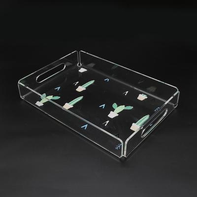 China New Product Home Cute Style Restaurant Hotel Clear Acrylic Storage Tray With Handles for sale