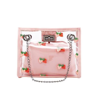 China New Fashion Lady Bags Hot Arrial Women's Feminine Girls Girls Clips Handbags Small Dinner Clear PVC Messenger Bag Korea for sale