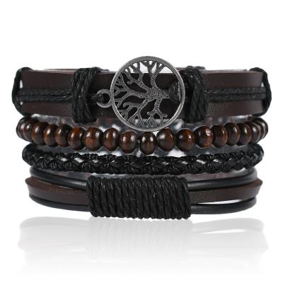 China Cute Wholesale Mixed Braided Multilayer Genuine Cuff Wrap Adjustable Men Leather Bracelets for sale