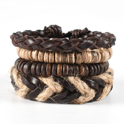 China 2021 New Design Hot Sale 4pcs Cute Braided Wrap Leather Bracelet For Men for sale