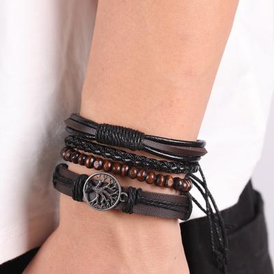 China 2021 New Design Hot Sale Cute Braided Men Leather Bracelet Set for sale