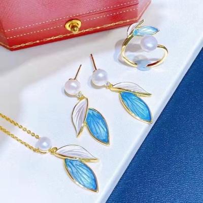 China Custom Gold Plated Earrings Ring Necklace Jewelry Set Pearl TRENDY New Fashion Design for sale