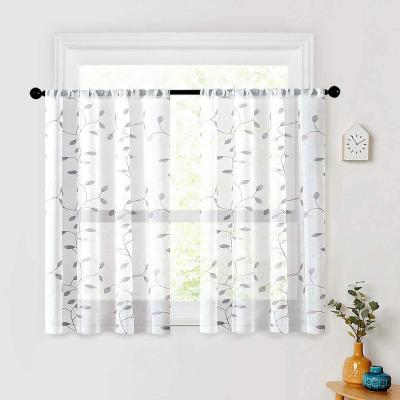 China Ready made curtain in sand embroidery Heat-insulation sheer curtain fabric for kitchen for sale