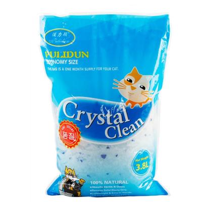 China Super Absorbent 1-6mm Sustainable Clumping Non Clumping Blue Dusted Silica Gel Cat Litter 3.8L Crystal Cat Litter for sale