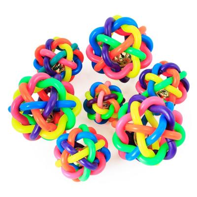 China Viable Factory Durable PVC Woven Dog Toy Custom Colorful Rubber Dog Toy Ball With Bell for sale