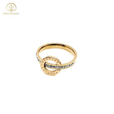 China Simple Design Trendy Fashion Zircon Stainless Steel Unisex Gold Plated Ring for sale