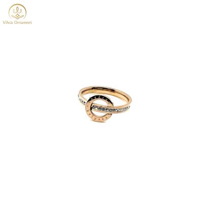 China FASHIONABLE simple and elegant roman design with dovetail stone design stainless steel half ring for sale