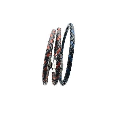 China TRENDY Fashion Single Double Layer Braided Leather Rope With Simple Style Magnet Buckle Wristband for sale